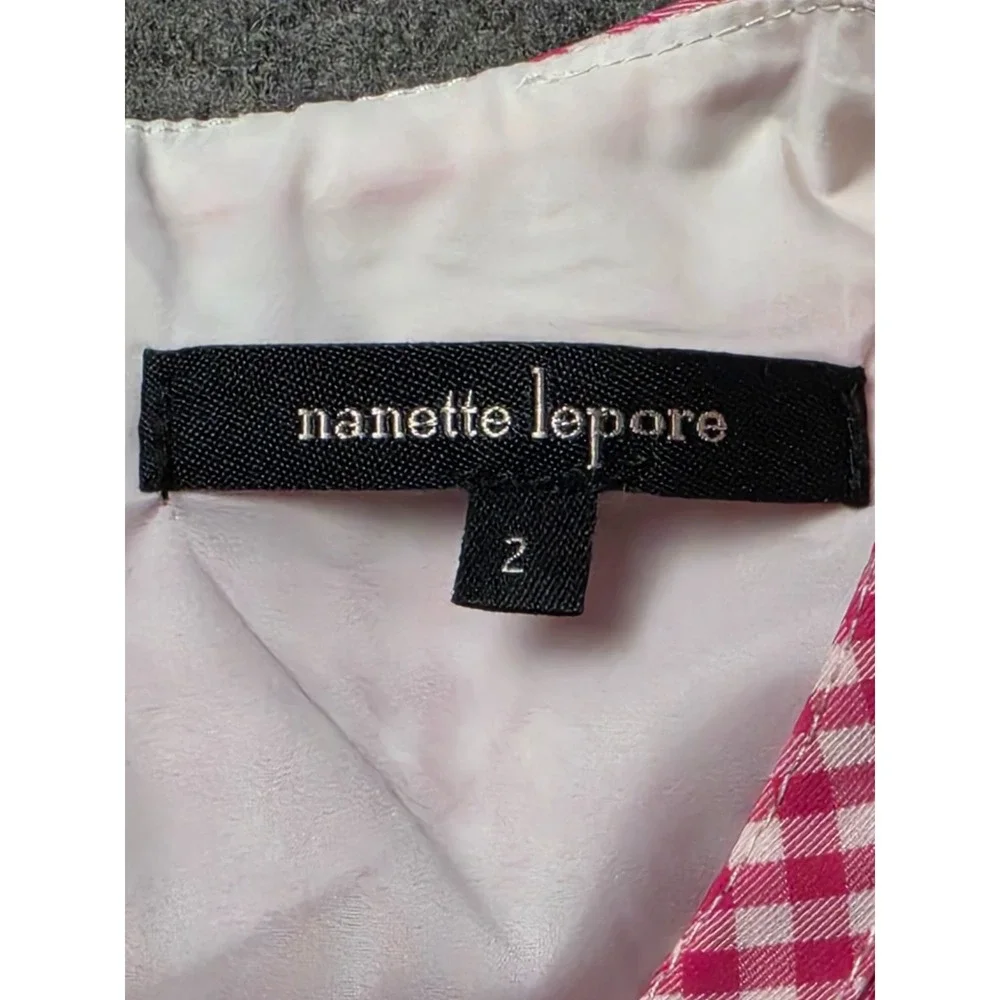 Nanette Lepore Fit & Flare Dress Womens 2 Pink White Gingham Check Sleeveless